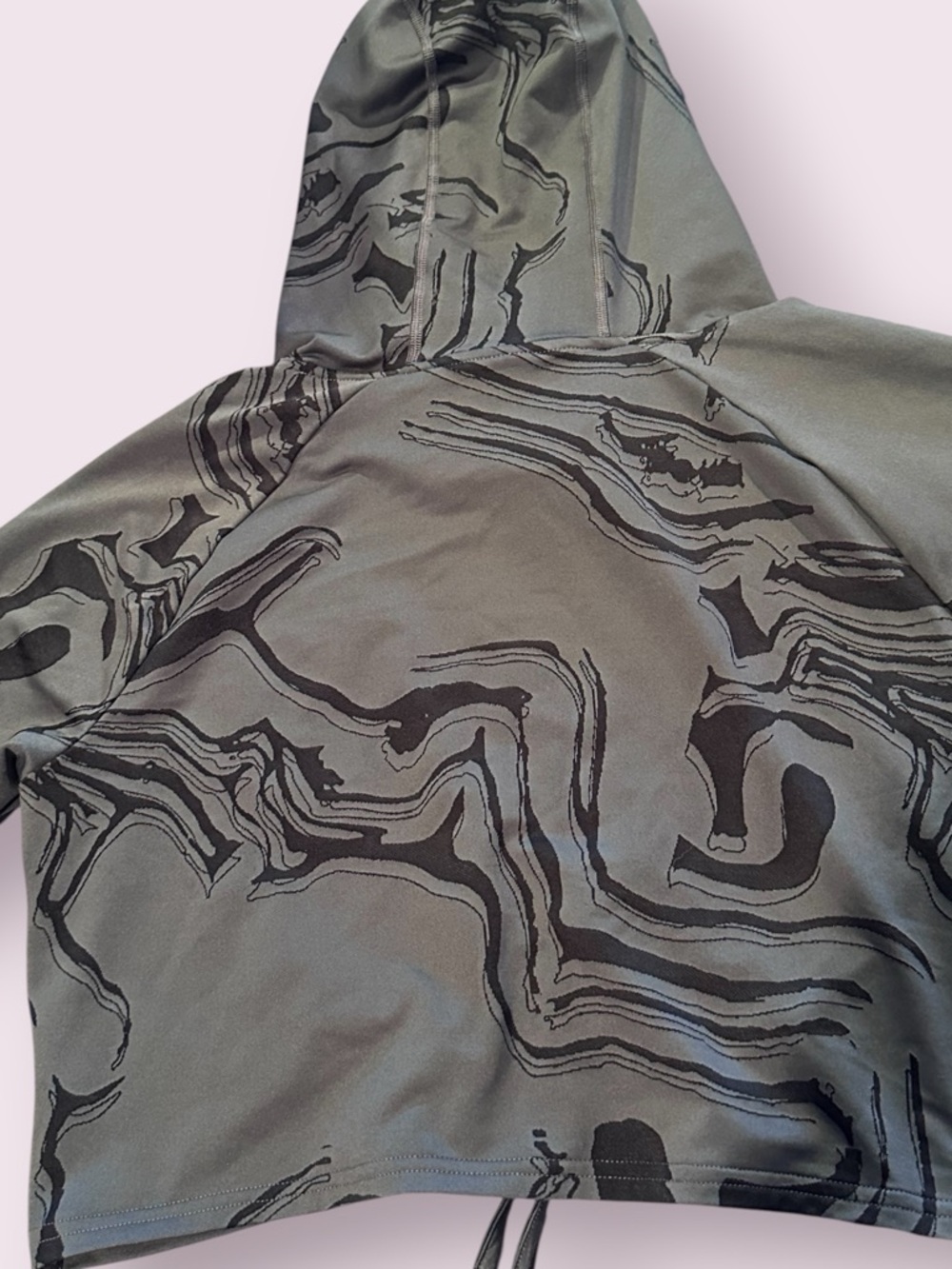 Women's Gymshark Power Crop Hoodie Gray Black Marble Print Synch Size Medium - Picture 8 of 9
